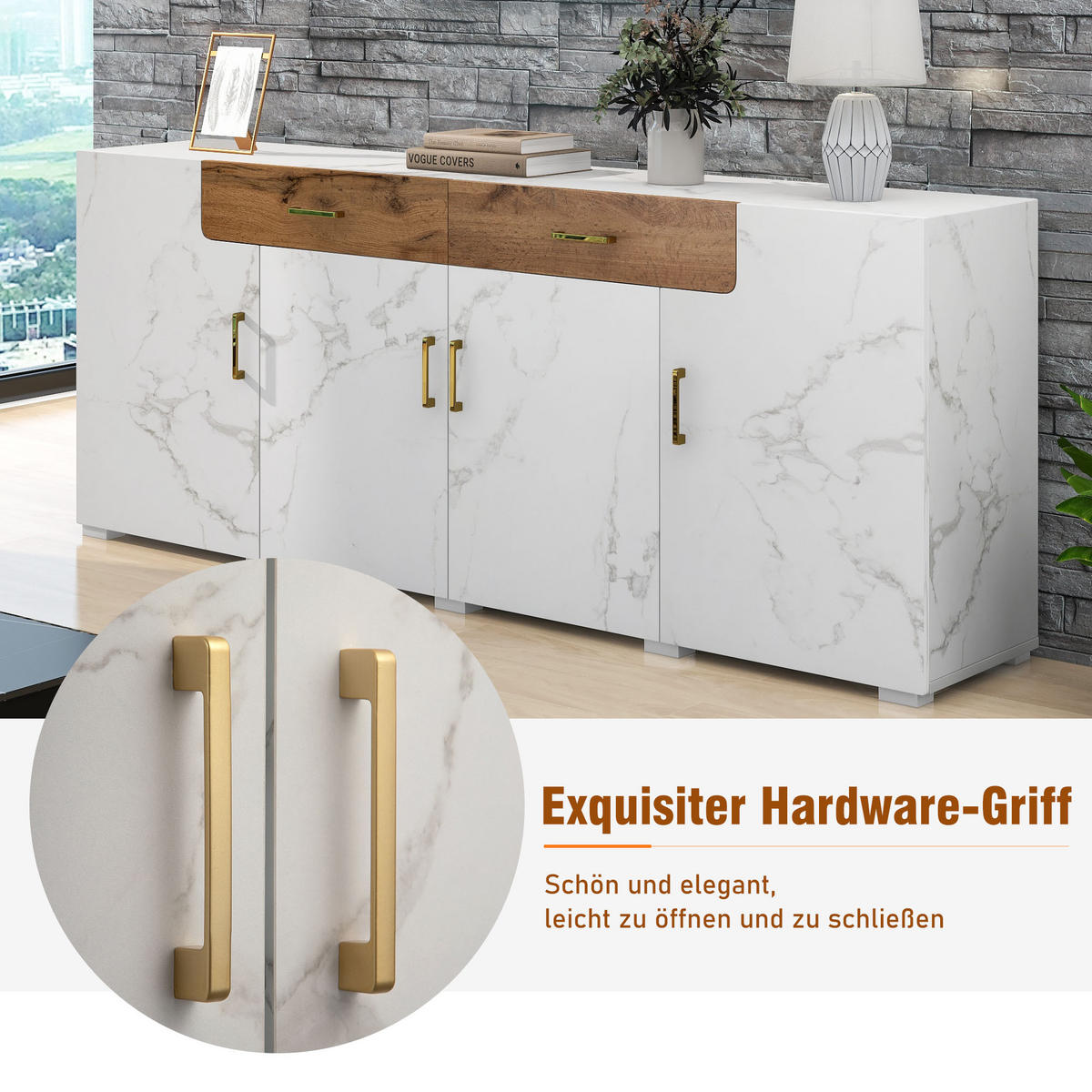 SIDEBOARD, 4 Türen, 2 Schubkästen, 208x39.5x80cm - Weiß, Holzwerkstoff (39.5/80/208cm) - FLIEKS