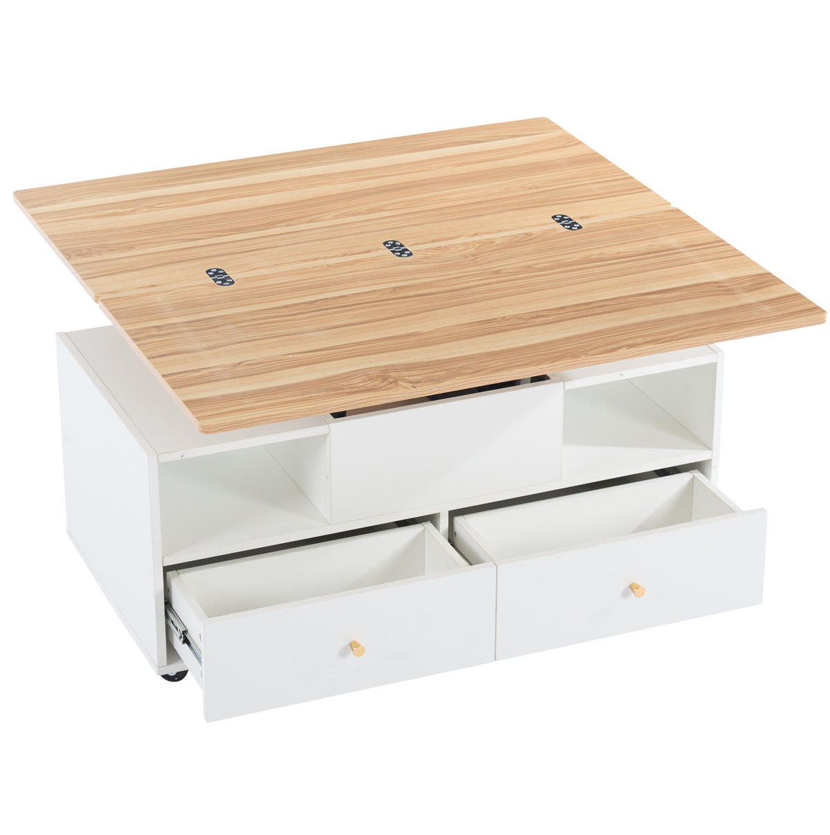 COUCHTISCH höhenverstellbar mit 4 Schubladen 100 x 50 cm MDF Holzfarbe Weiß - Braun, Wellpappe (100/50/47.5cm) - Meubliv