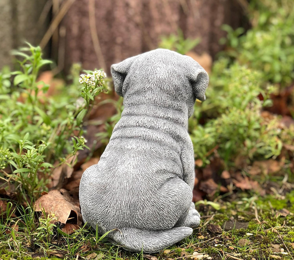 STEINFIGUR Boxer Welpe, frostfest, massiver Steinguss - Grau, Stein (12/16/16cm) - stoneandstyle