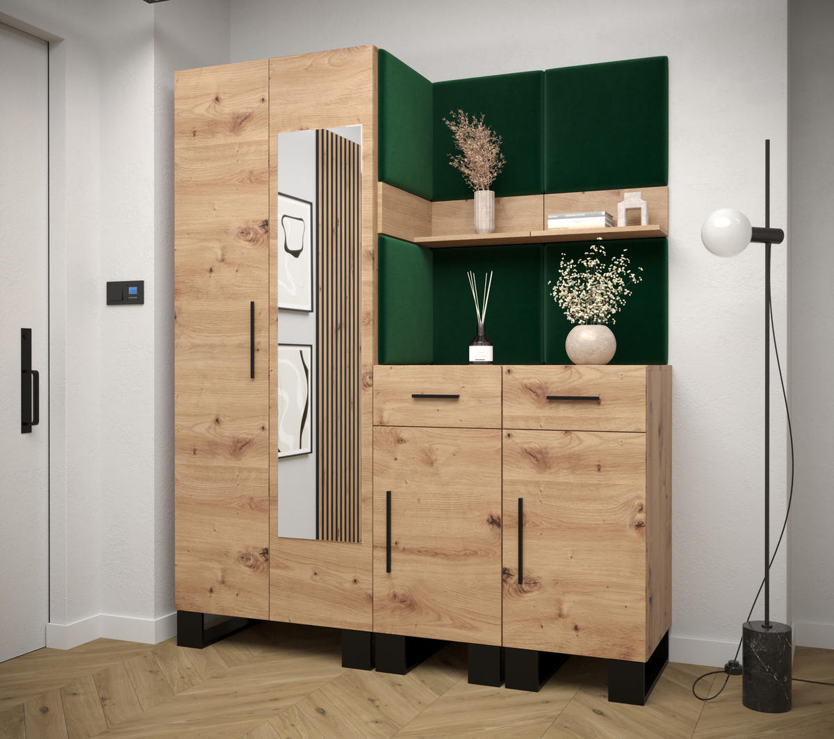 GARDEROBEN-SET 196/158/45,6 - Waldgrün/Schwarz, Holz/Kunststoff (158/196/45.6cm) - Abiks Möbel