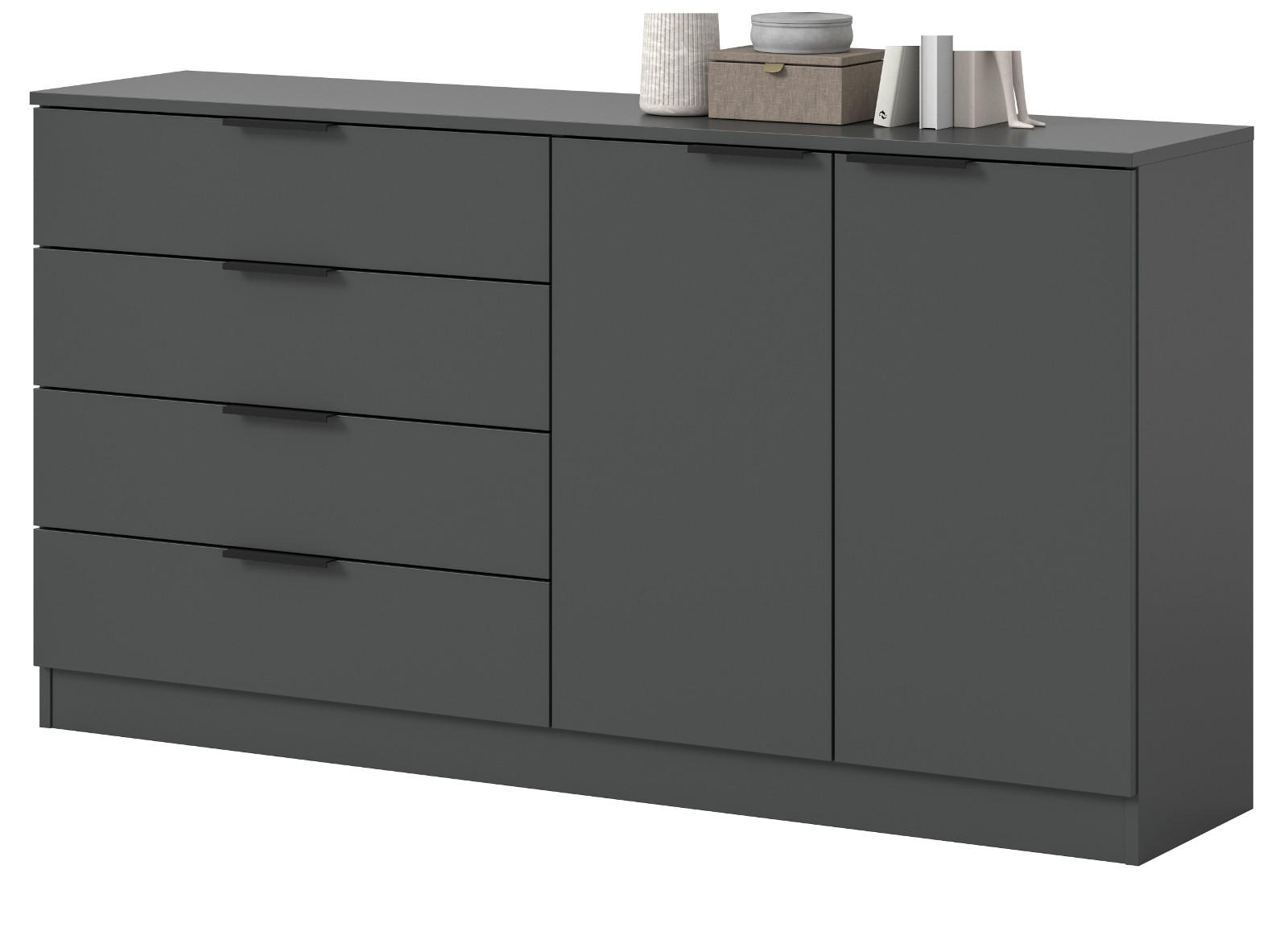 SIDEBOARD grau 148 x 80 cm, Kommode mit viel Stauraum - Schwarz/Grau, Holzwerkstoff/Kunststoff (148/80/35cm) - Inn.Furn