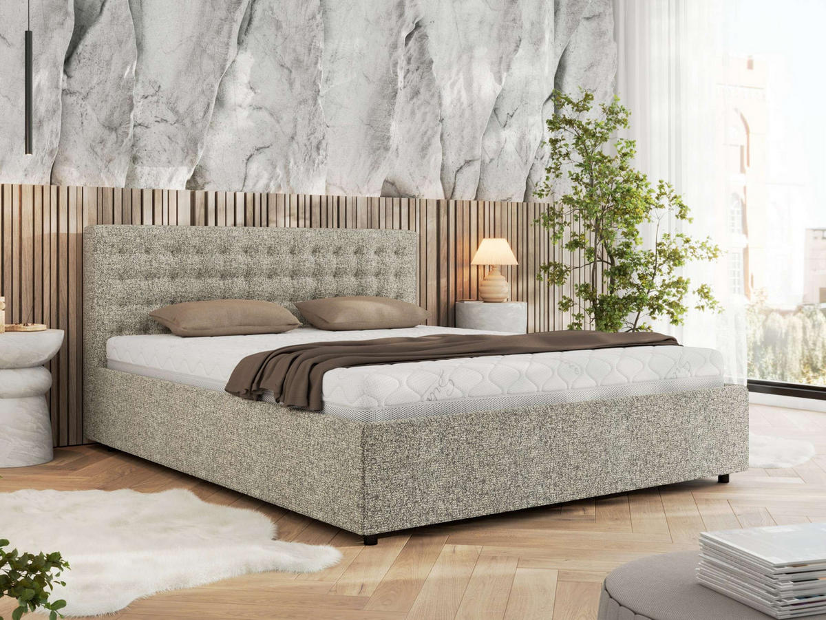 POLSTERBETT PAVO CLASSIC 140/200 - Beige Strukture - Pocket-Matratze - Beige, Textil (140/200cm) - MKS