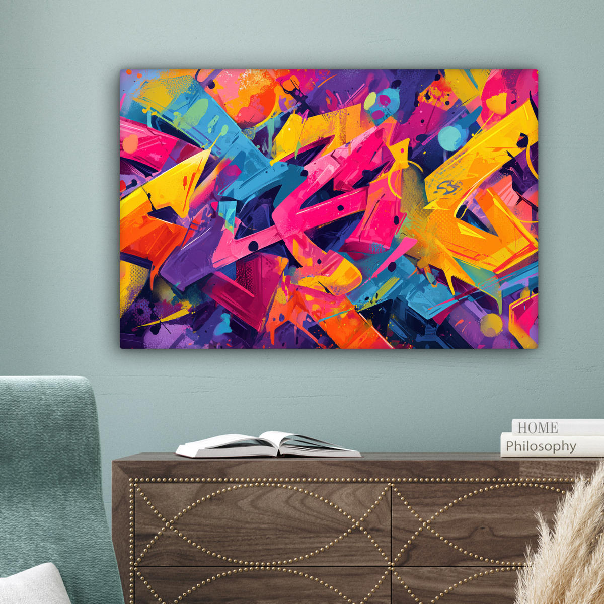 LEINWANDBILD Abstrakt - Formen - Farbenfroh Gemälde 60x40 cm - Magenta, Textil (60/40cm) - MuchoWow