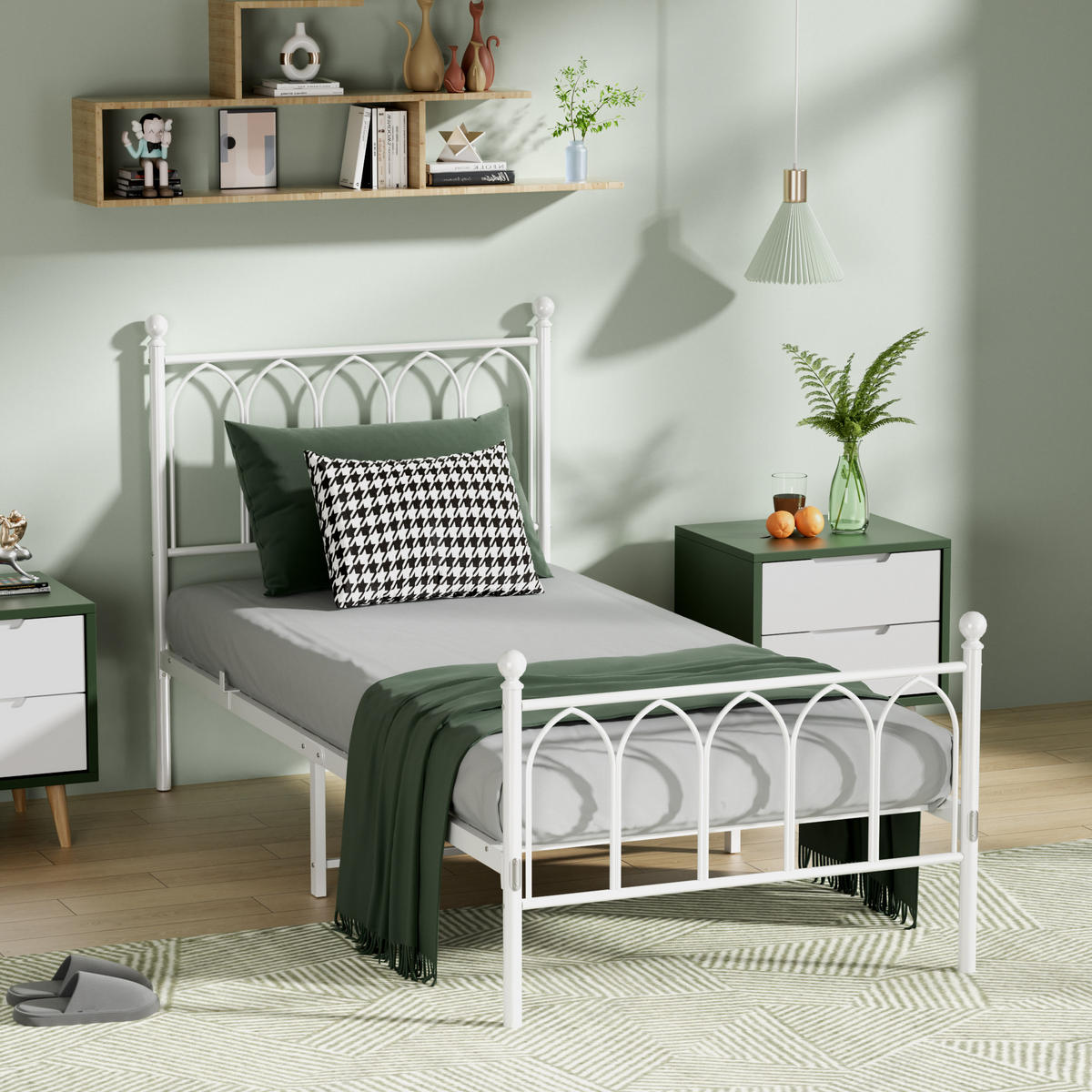 METALLBETT 90/200 mit Stauraum unter dem Bett Jugendbett mit Lattenrost,Weiß - Weiß, Metall (90/200cm) - STILVORA