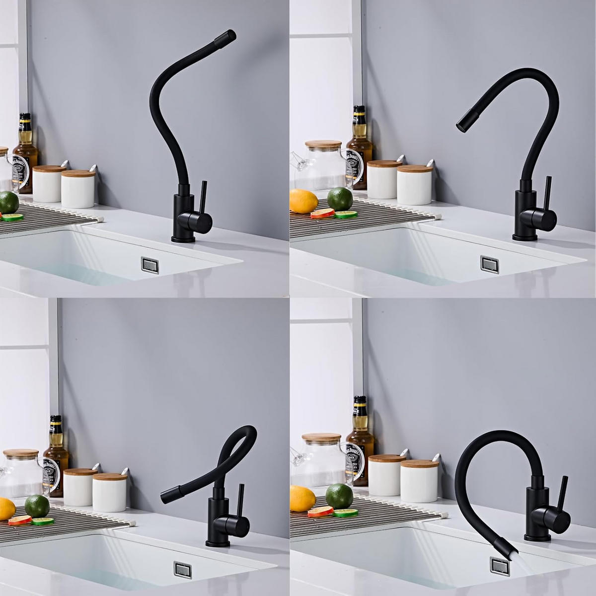 BADEZIMMERARMATUR mit 80 cm langem, flexiblem Wasserschlauch, 370 x 210 mm, Schwarz - Schwarz, Metall (33.5/6/17cm) - Vallsero