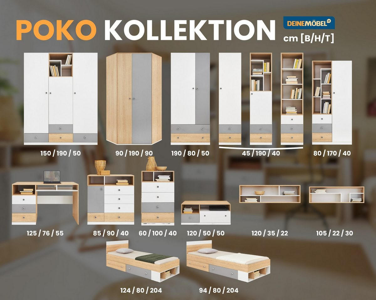 KINDERKLEIDERSCHRANK POKO 3 80/190/50 cm in Biskuiteiche / Weiß Lux / Grau - Eichefarben/Weiß, Holzwerkstoff (80/190/50cm) - Deine Möbel 24