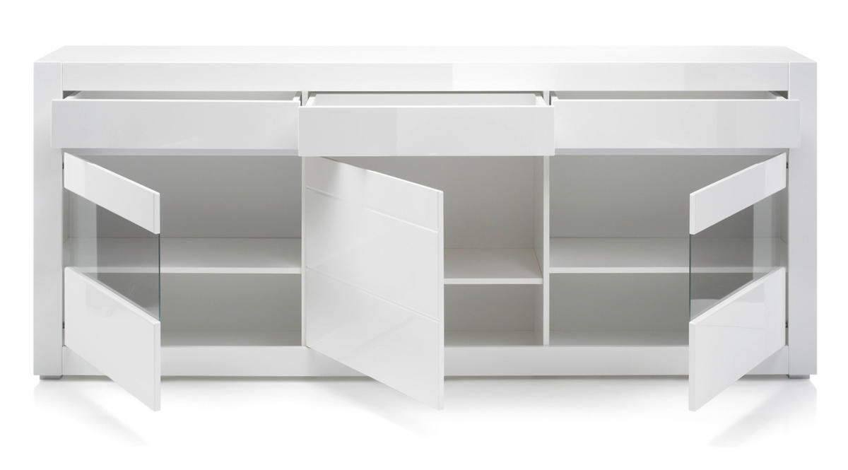 SIDEBOARD Hochglanz weiß, mit weiß oder grau, große Kommode 217 x 90 cm, Soft-Close - Weiß Hochglanz/Weiß, Glas/Holzwerkstoff (217/90/42cm) - Furn.Design