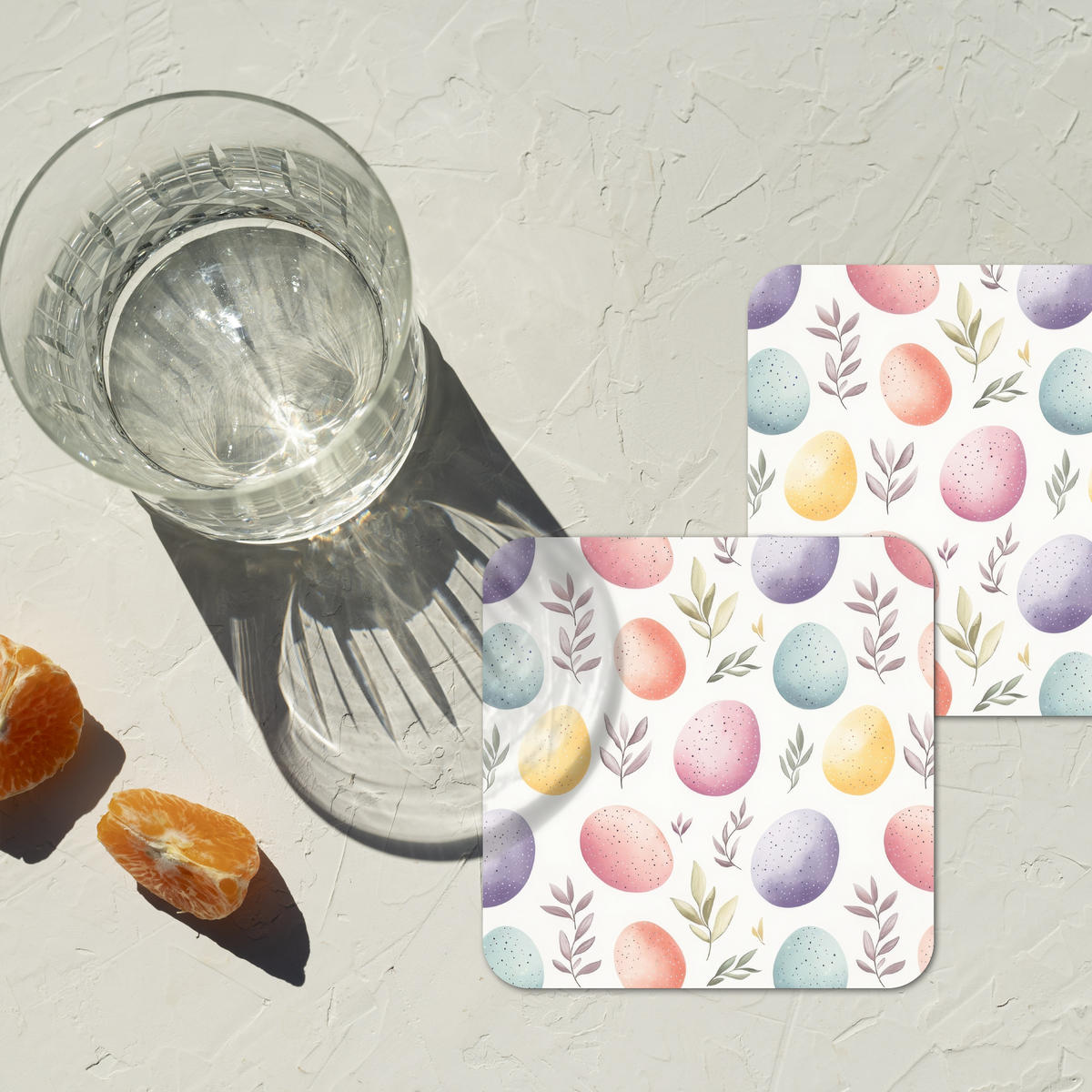 GLASUNTERSETZER 6er-Set Eier - Bunt - Muster 10x10 cm - Weiß, Naturmaterialien (10/0.2cm) - MuchoWow