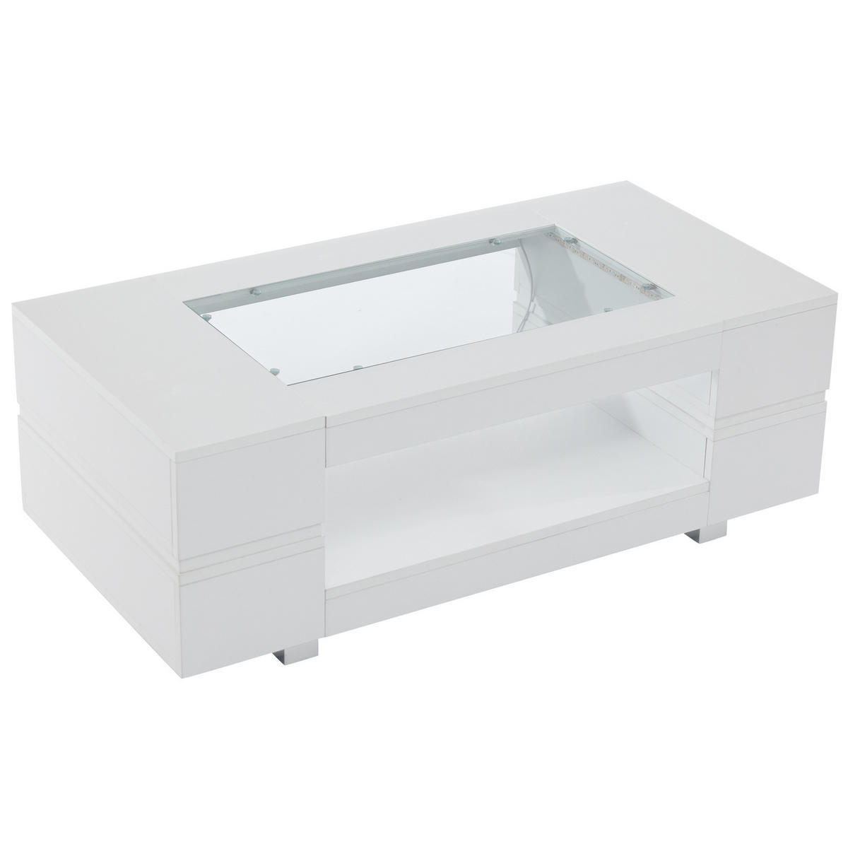 KONFERENČNÍ stolek z dřevotřísky 100x50x35 cm bílý s LED osvětlením, skleněnou deskou a úložným prostorem - bílá, kompozitní dřevo (100/50/35cm) - Modfu