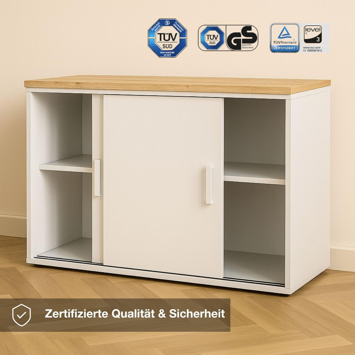 AKTENSCHRANK Schiebetürenschrank Allvia Weiß - Weiß, Holz (100/72.5/44cm) - ASSMANN
