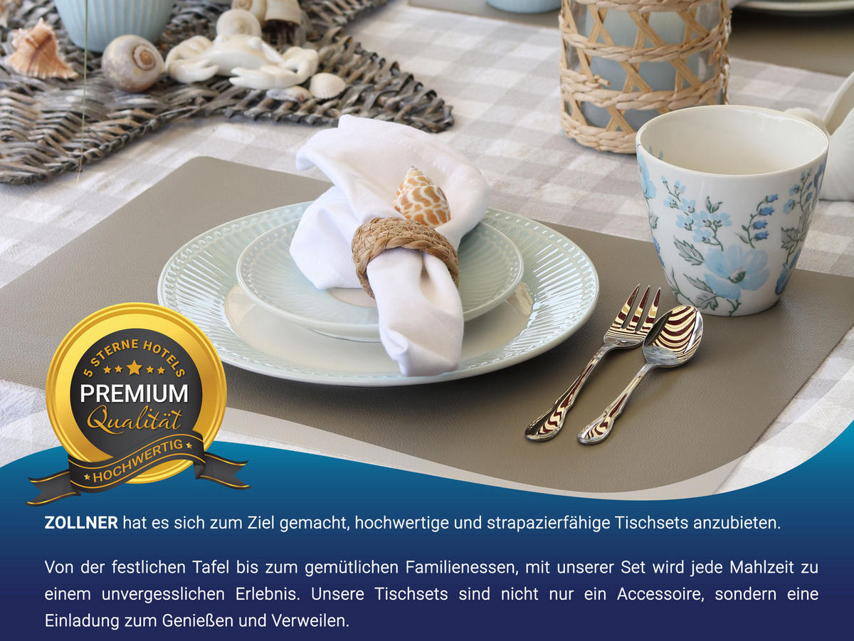 TISCHSET, 6er-Set, 30x42 cm, wasserdicht, aus PVC und Polyester, Braun - Taupe, Textil (42/30/1cm) - Zollner