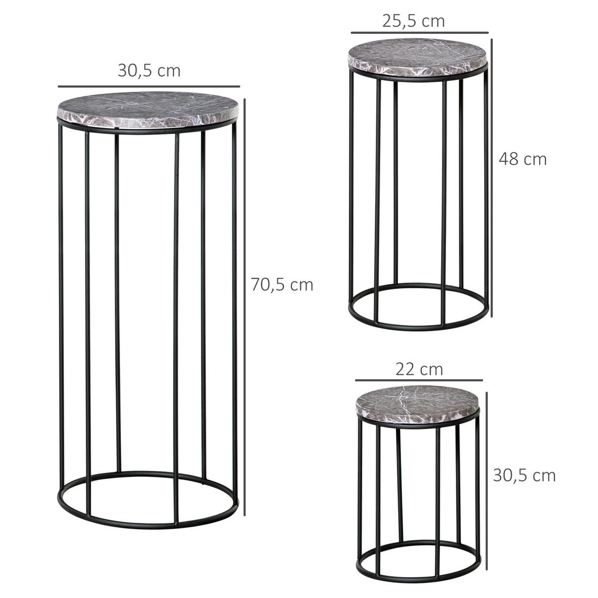 BLUMENSTÄNDER, Metal, Schwarz+Grau - Multicolor, Metall (30.5/30.5/70.5cm) - Outsunny