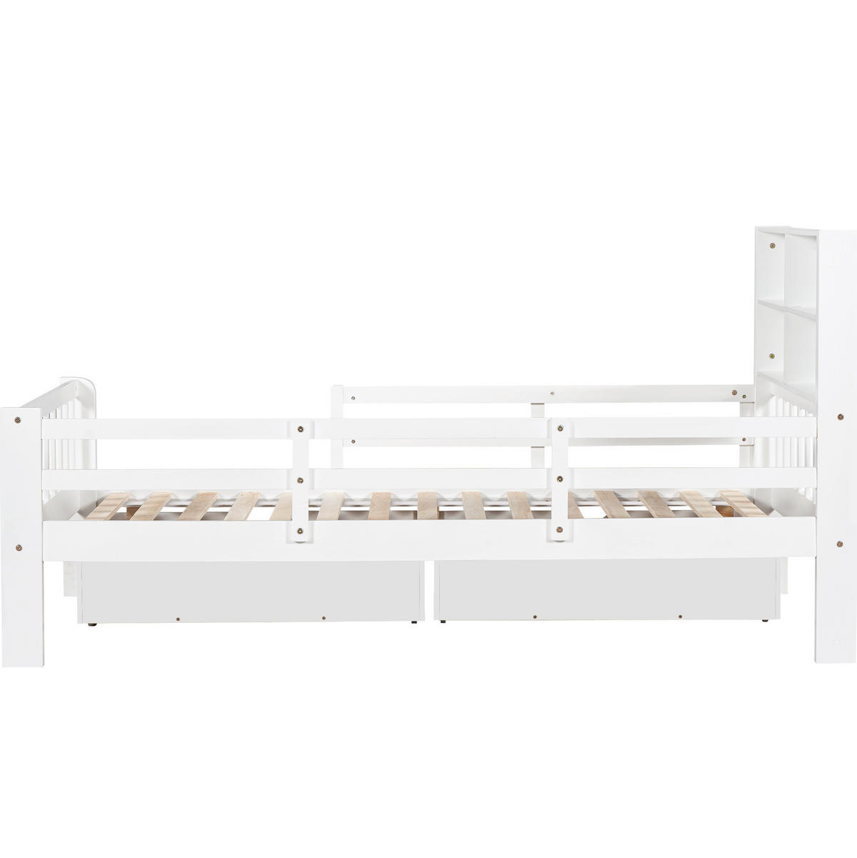 KINDEREINZELBETTEN aus Massivholz und MDF 90x200 cm in Weiß mit Schubladen & Tafel - Weiß, Holzwerkstoff (90/200cm) - Modfu