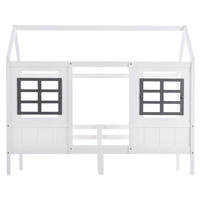 POSTELJA v obliki hiše 200/90 cm bela z 2 oknoma iz masivnega lesa in MDF - bela, les (90/200cm) - OKWISH