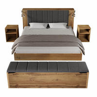 BETT 160/200 cm Eiche aus Holz mit Nachttischen, Bettbank und Leselampen - Eichefarben, Holzwerkstoff (160/200cm) - OKMYHOME