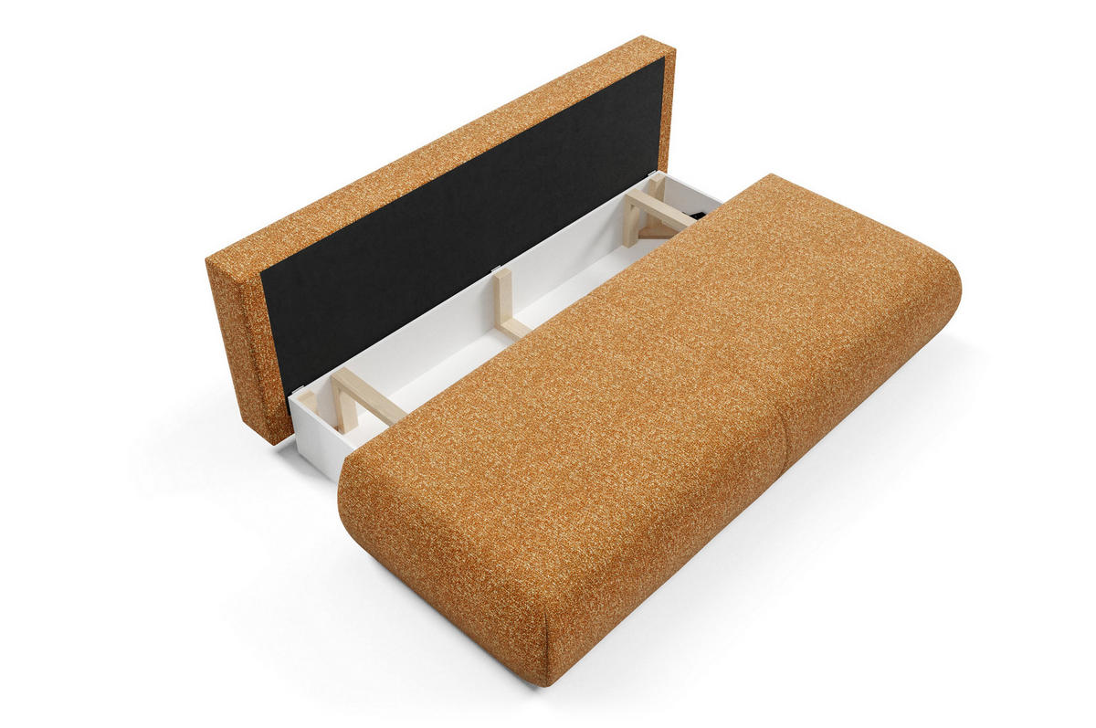 BETTSOFA DELTA Orange Geflochtener Stoff mit Schlaffunktion - Orange, Holz (214/74/100cm) - MASSENO