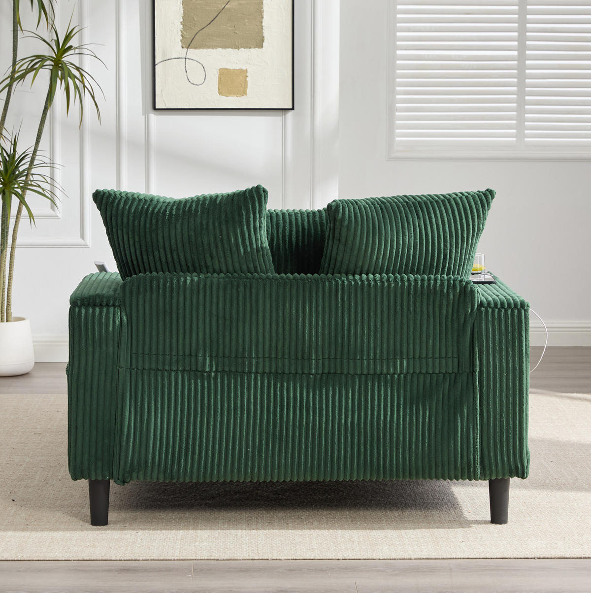 CHAISELONGUE mit LED, USB und Stauraum 129 x 170 cm Cord Emerald - Smaragdgrün, Holz (170/70/129cm) - Meubliv