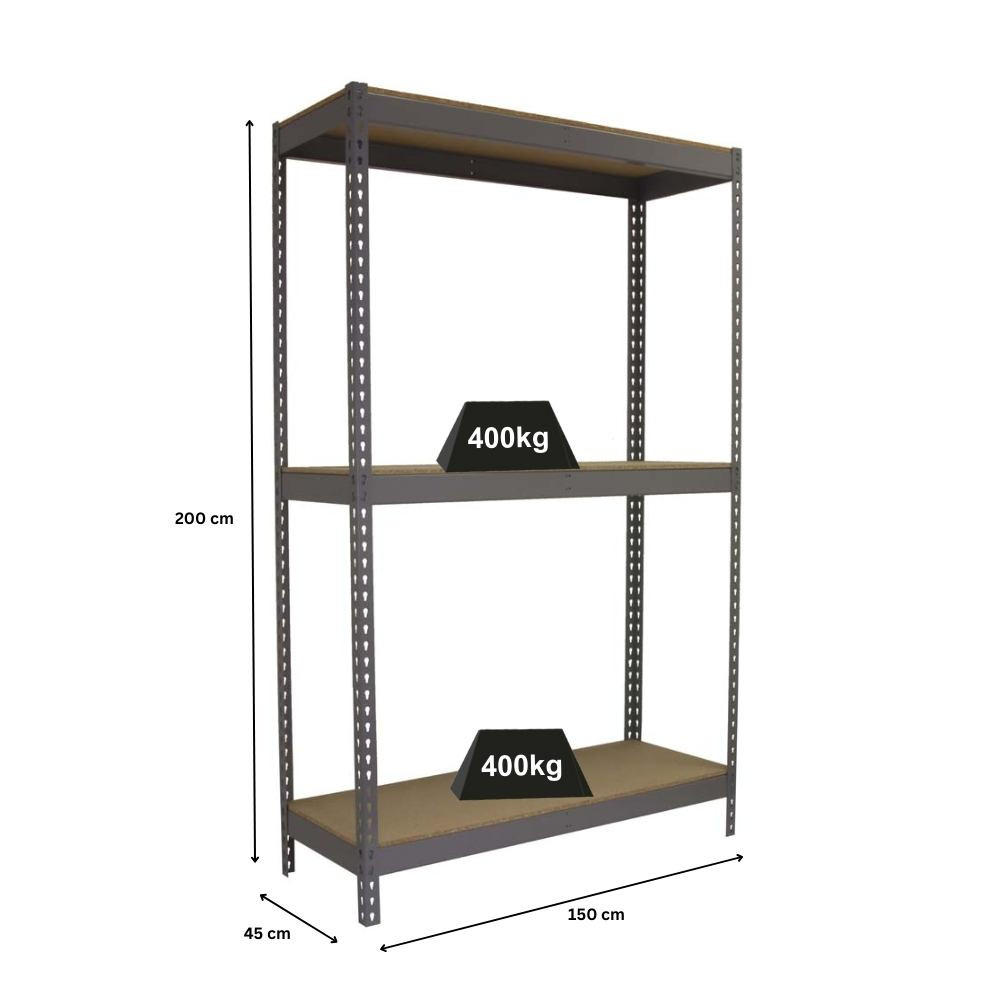 SCHWERLASTREGAL BIG WOOD YETI THREE | HxBxT 200x150x45cm | Fachlast 400kg | Grau - Grau, Metall (150/200/45cm) - PROREGAL
