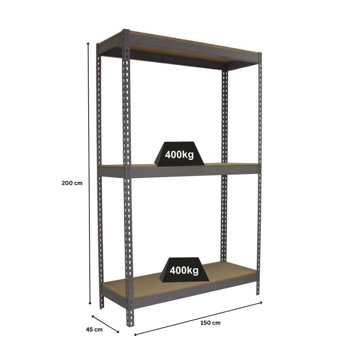 SCHWERLASTREGAL BIG WOOD YETI THREE | HxBxT 200x150x45cm | Fachlast 400kg | Grau - Grau, Metall (150/200/45cm) - PROREGAL
