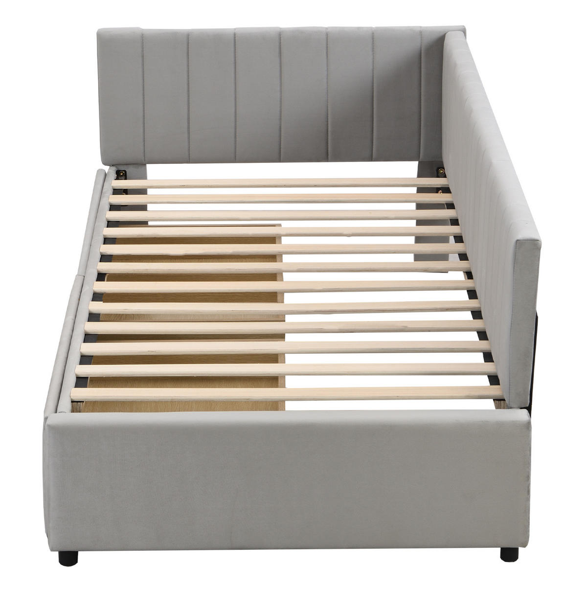 POLSTERBETT aus Stoff 90x200 cm Grau mit 2 Schubladen, Lattenrost und austauschbarer Rückenlehne - Grau, Leder (90/200cm) - Modfu