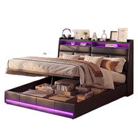 POLSTERBETT 160x200 Schwarz PU LED Stauraum - Schwarz, Holzwerkstoff (160/200cm) - SHOPENTRA
