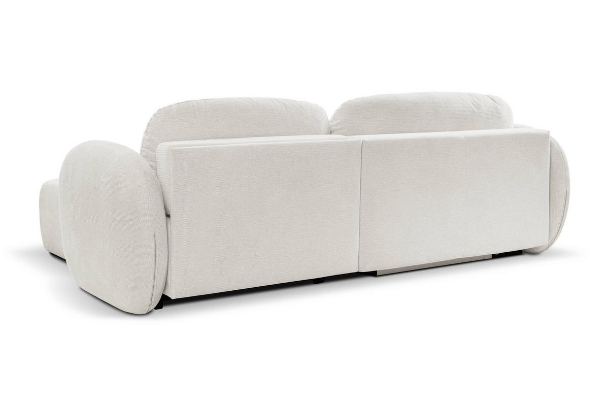 ECKSOFA AMICO R-S Weiß Geflochtener Stoff mit Schlaffunktion - Weiß, Holz (248/174cm) - MASSENO