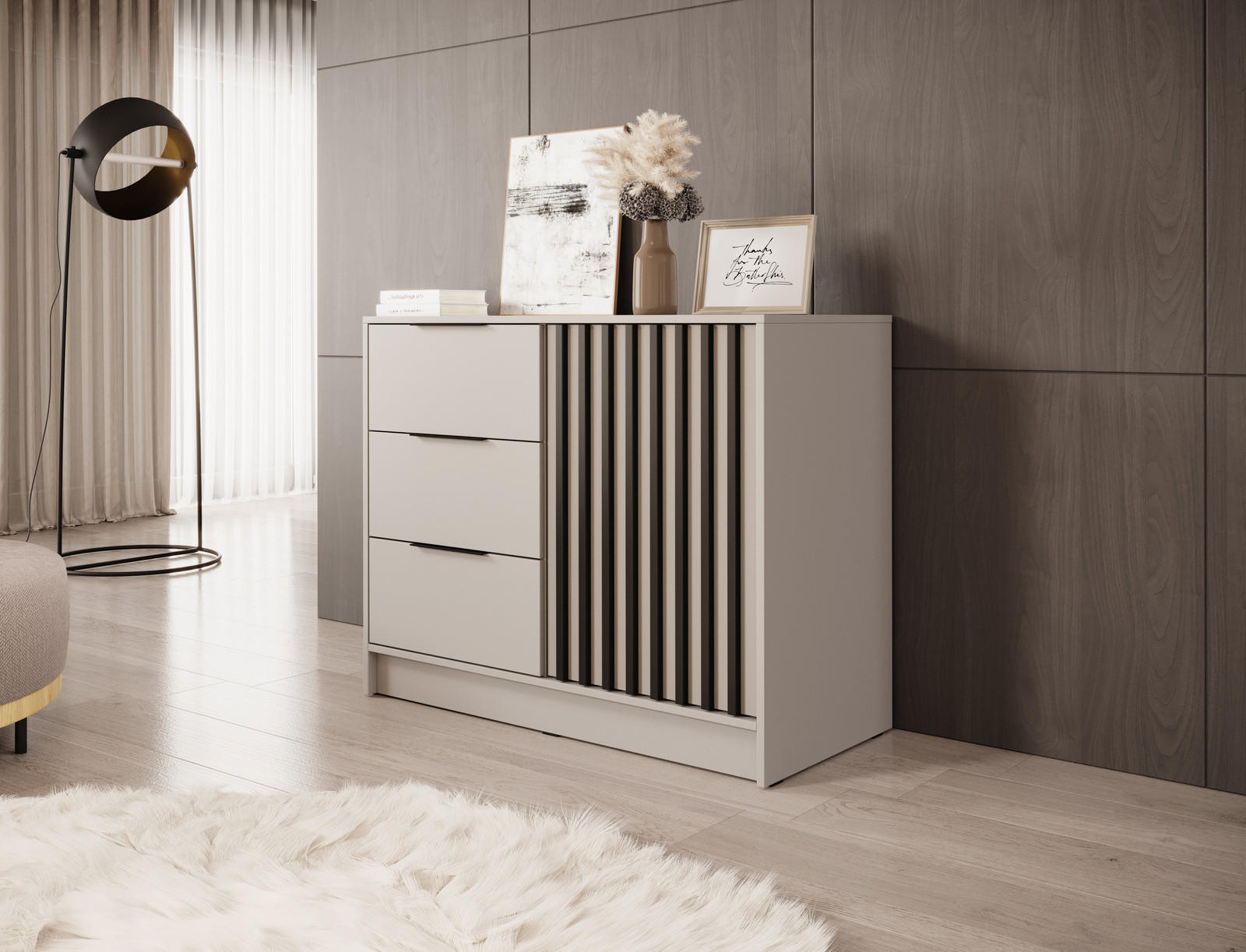 KOMMODE Stilo 105 cm in Kaschmir + schwarze Lamellen - Kaschmir/Schwarz, Holz/Holzwerkstoff (105/86/45cm) - Ravio
