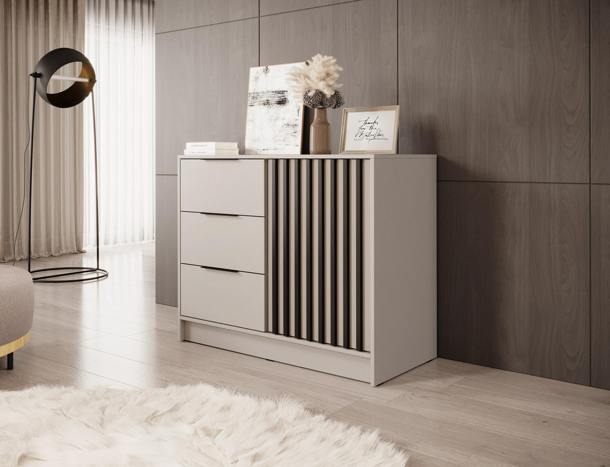 KOMMODE Stilo 105 cm in Kaschmir + schwarze Lamellen - Kaschmir/Schwarz, Holz/Holzwerkstoff (105/86/45cm) - Ravio