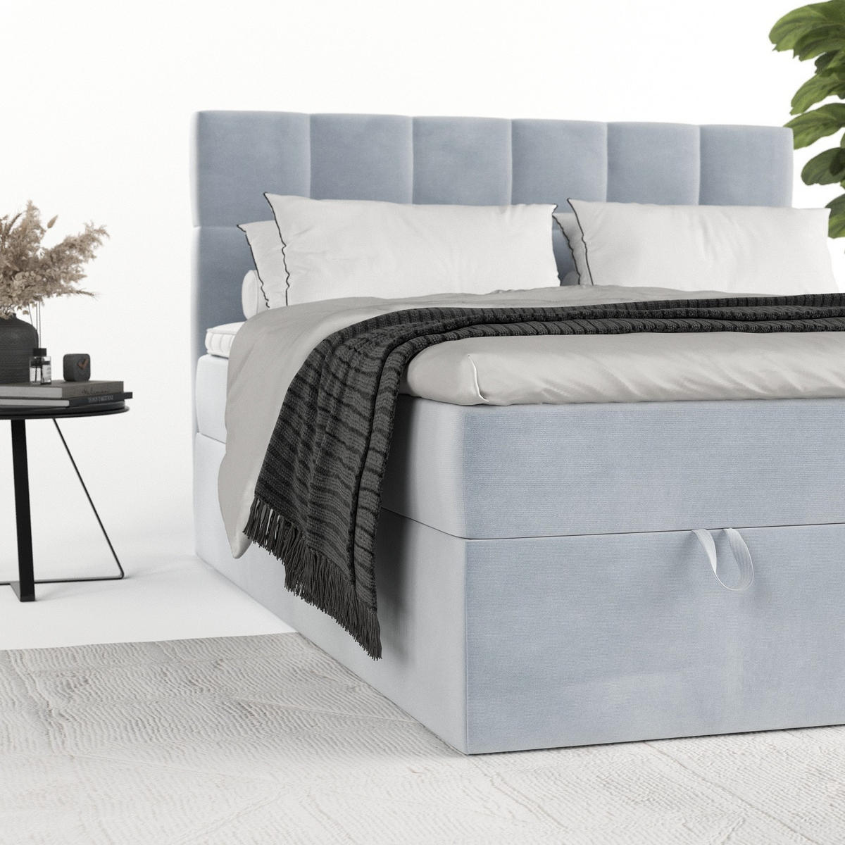 BOXBETT Savio 160/200 cm Hellgrau im Paros Stoff - Hellgrau/Schwarz, Holz/Holzwerkstoff (160/200cm) - AltaBeds