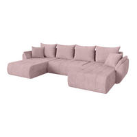 SEDACÍ SOUPRAVA DO U s funkcí spaní a úložným prostorem TOKO-U 378x194x86 růžová manšestr - růžová/černá, kompozitní dřevo/textil (378/86/194cm) - ALTDECOR