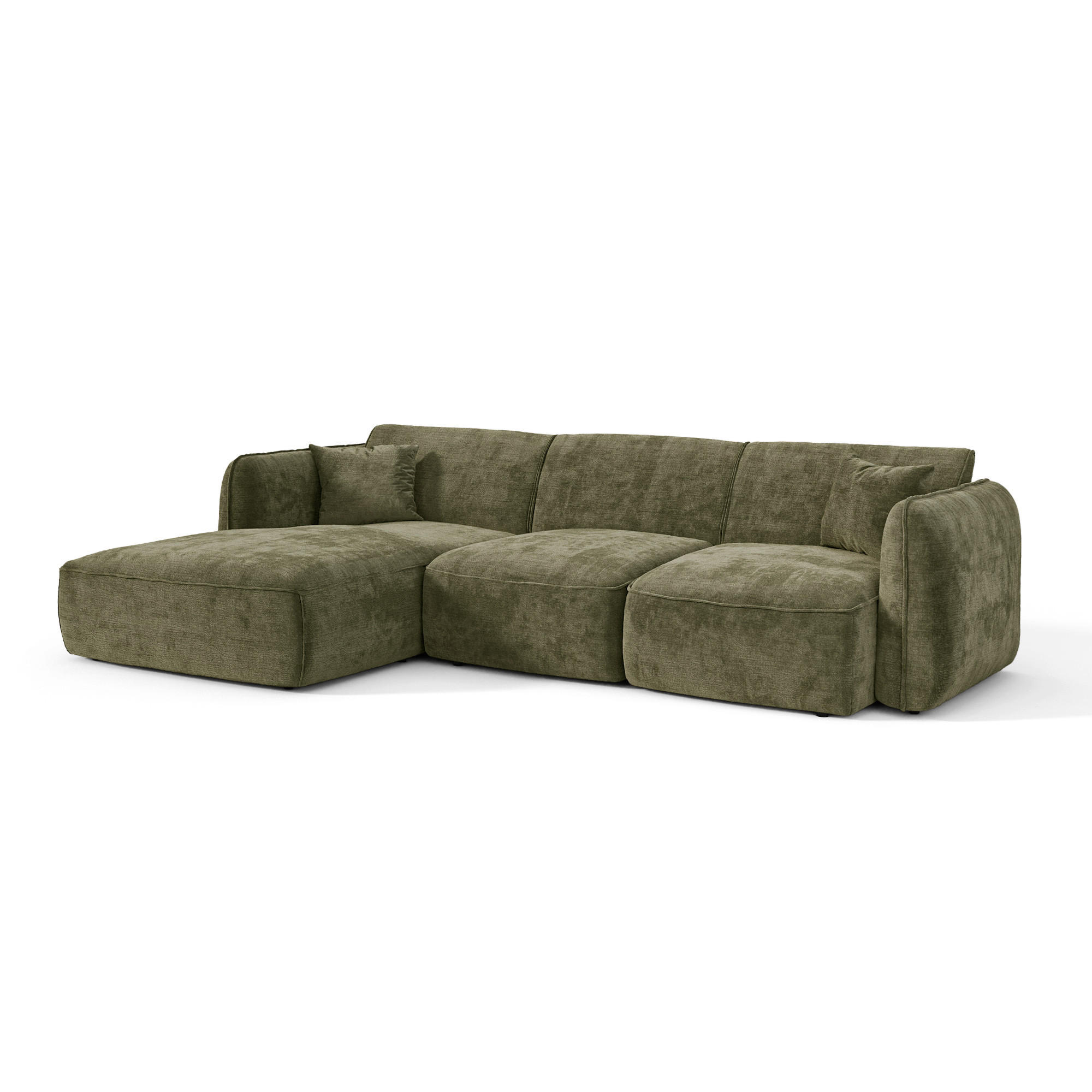 ECKSOFA (links) LOMI Geprägter Samt Vintage-Grün 274cm - Dunkelgrün/Grün, Textil (274/174cm) - Premium Interiors