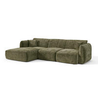 ECKSOFA (links) LOMI Geprägter Samt Vintage-Grün 272cm - Dunkelgrün/Grün, Textil (272/90cm) - Premium Interiors