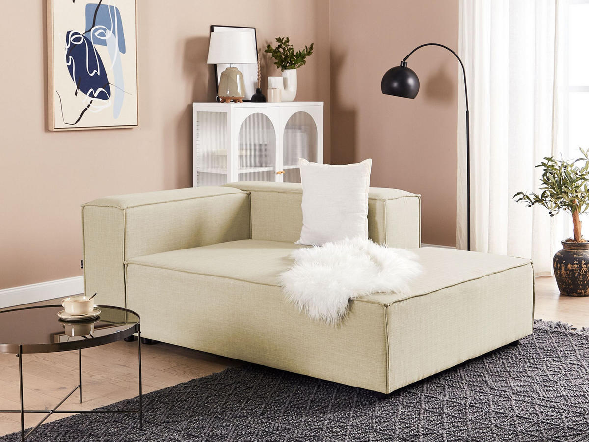 CHAISELONGUE Leinen beige linksseitig Aprica - Beige/Schwarz, Textil (119/68/180cm) - Beliani