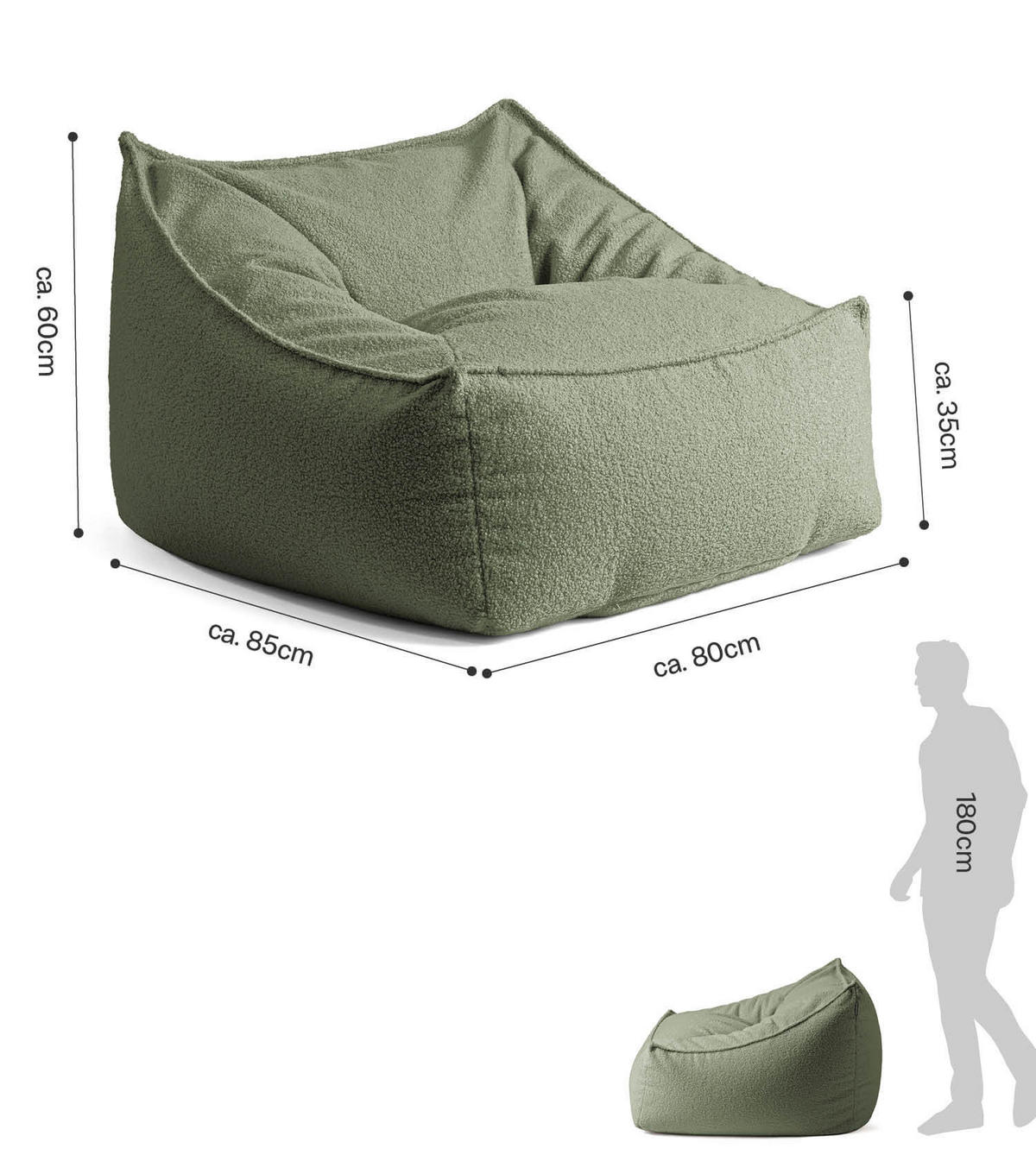 SITZSACK Bouclé Snug - Grün, Textil (95/75/60cm) - Mokebo
