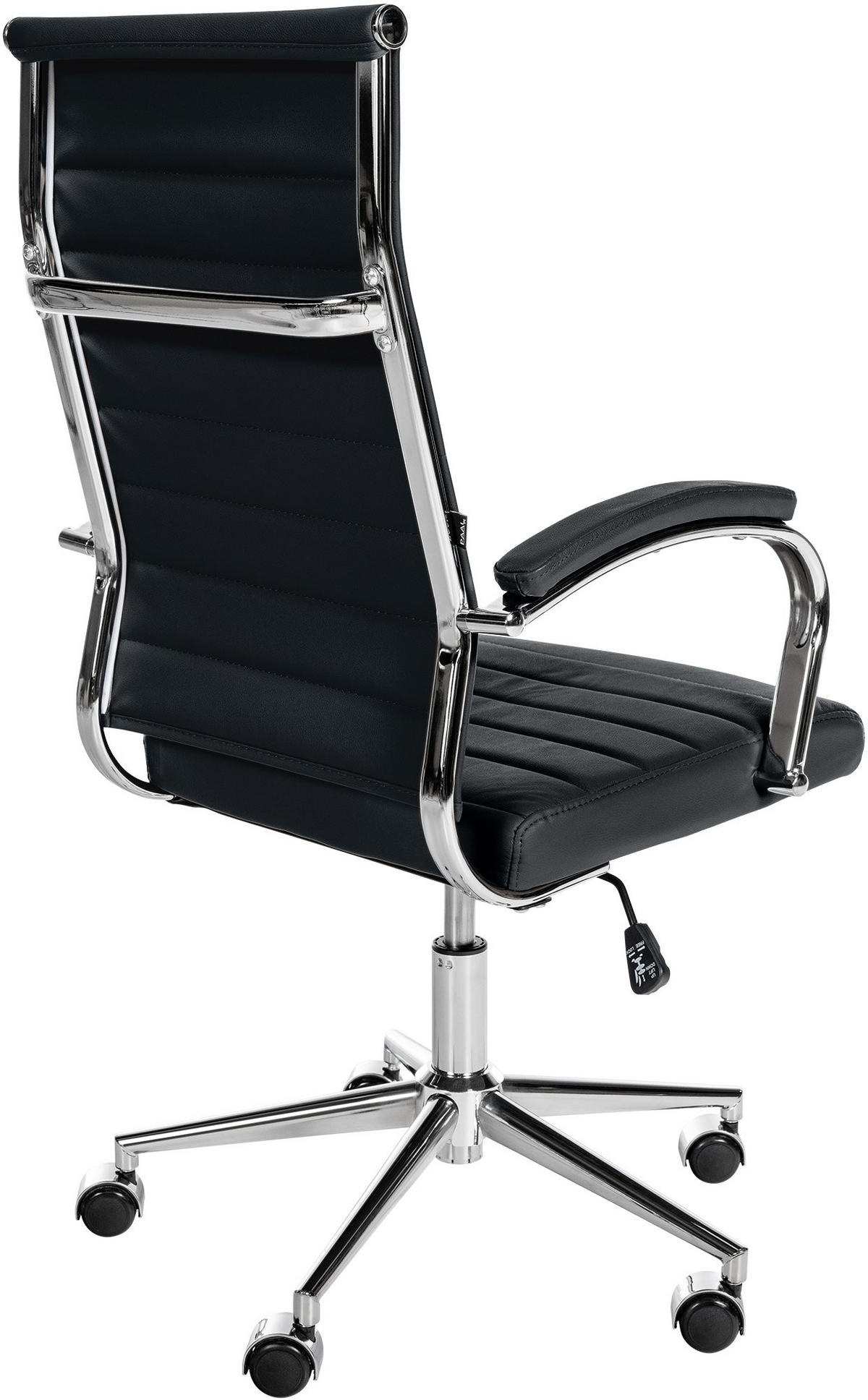 DREHSTUHL Echtleder schwarz - Chromfarben/Schwarz, Leder/Metall (56/102/61cm) - CLP
