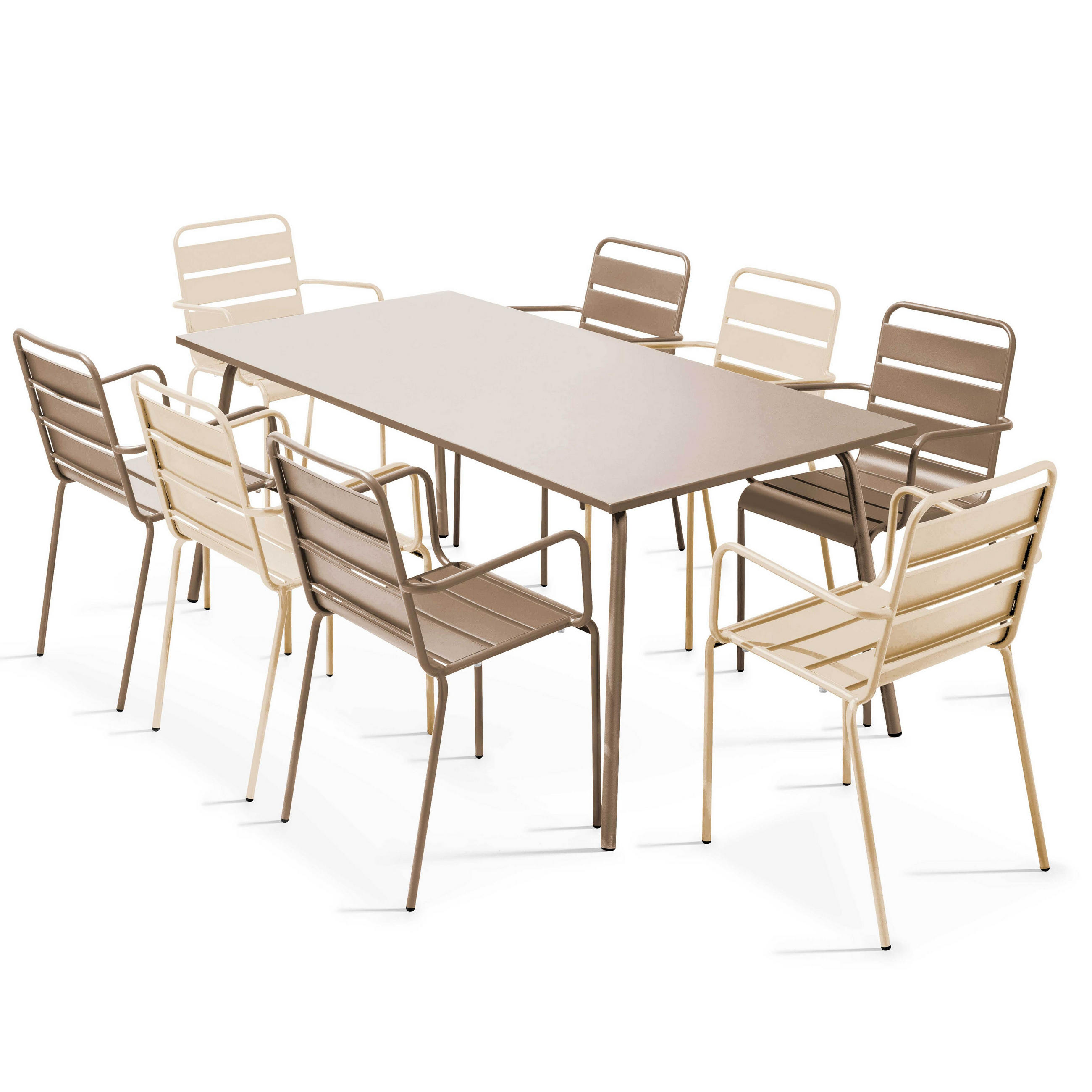 GARTENSET 9-tlg., Taupe/Elfenbein - Taupe, Metall - Oviala