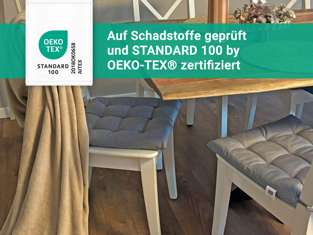 STUHLKISSEN, 4er-Set, 40x40 cm, 100% Polyester, schwarz-weiß-gemustert - Blaugrau, Textil (40/40/3cm) - Zollner