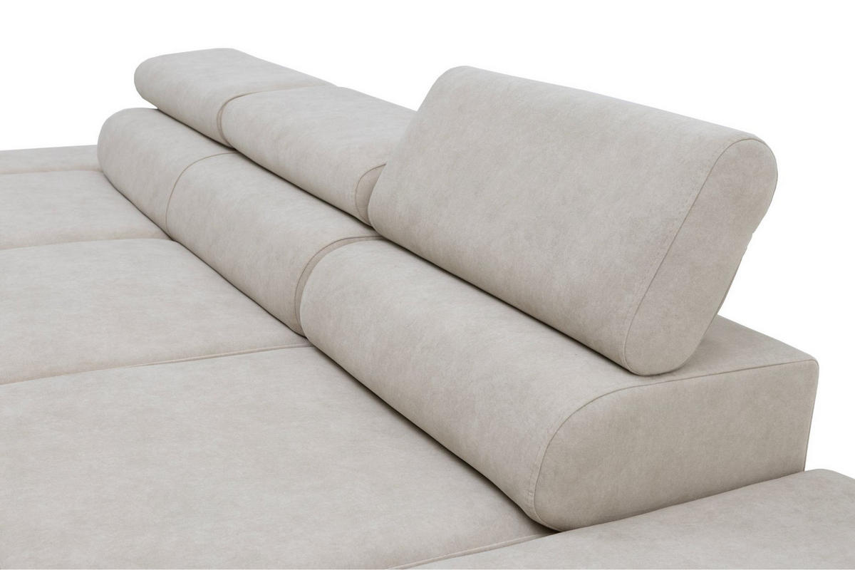 ECKSOFA JAZZ L Rechts mit Schlaffunktion 127x216 Velours Beige - Beige/Schwarz, Holz/Textil (237/285cm) - Muffo