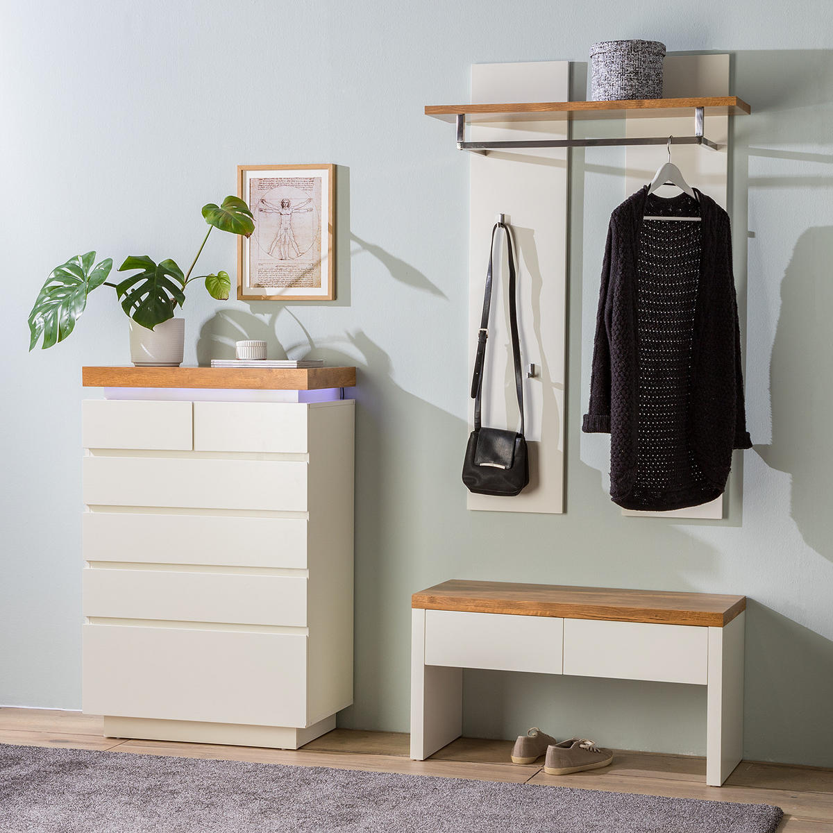 KOMMODE - Inkl. Beleuchtung - Eichefarben/Weiß, Holzwerkstoff (73/113/40cm) - home24