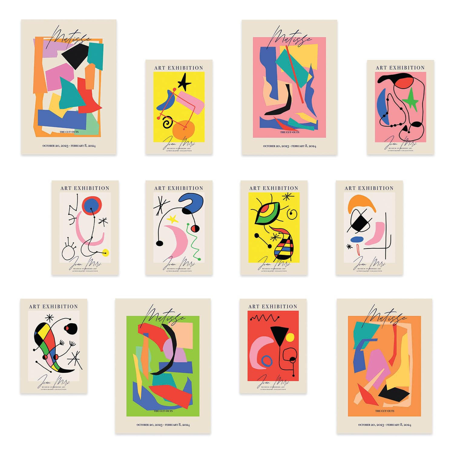 POSTER Set Mit 12 Matisse & Miro Kunstdrucke A3 Rahmenlos - Klar, Papier (29.7/5/42cm) - Nacnic