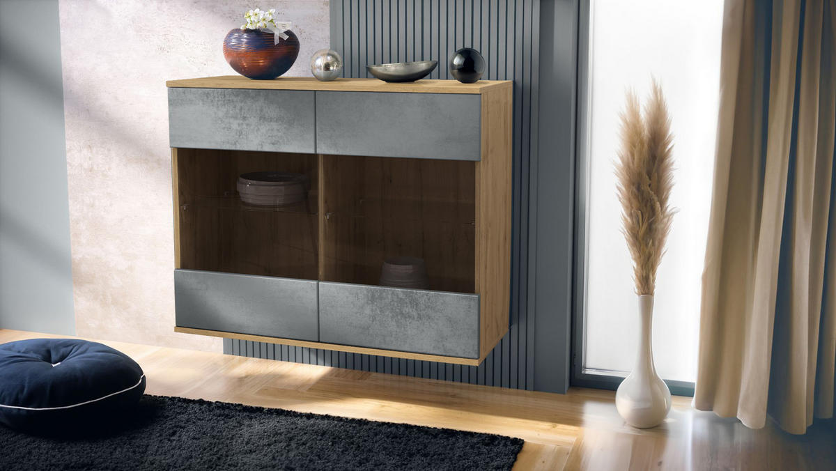 KOMMODE Bari Beton Dunkel Optik - Dunkelgrau, Holzwerkstoff (92.5/73.5/35cm) - Vladon