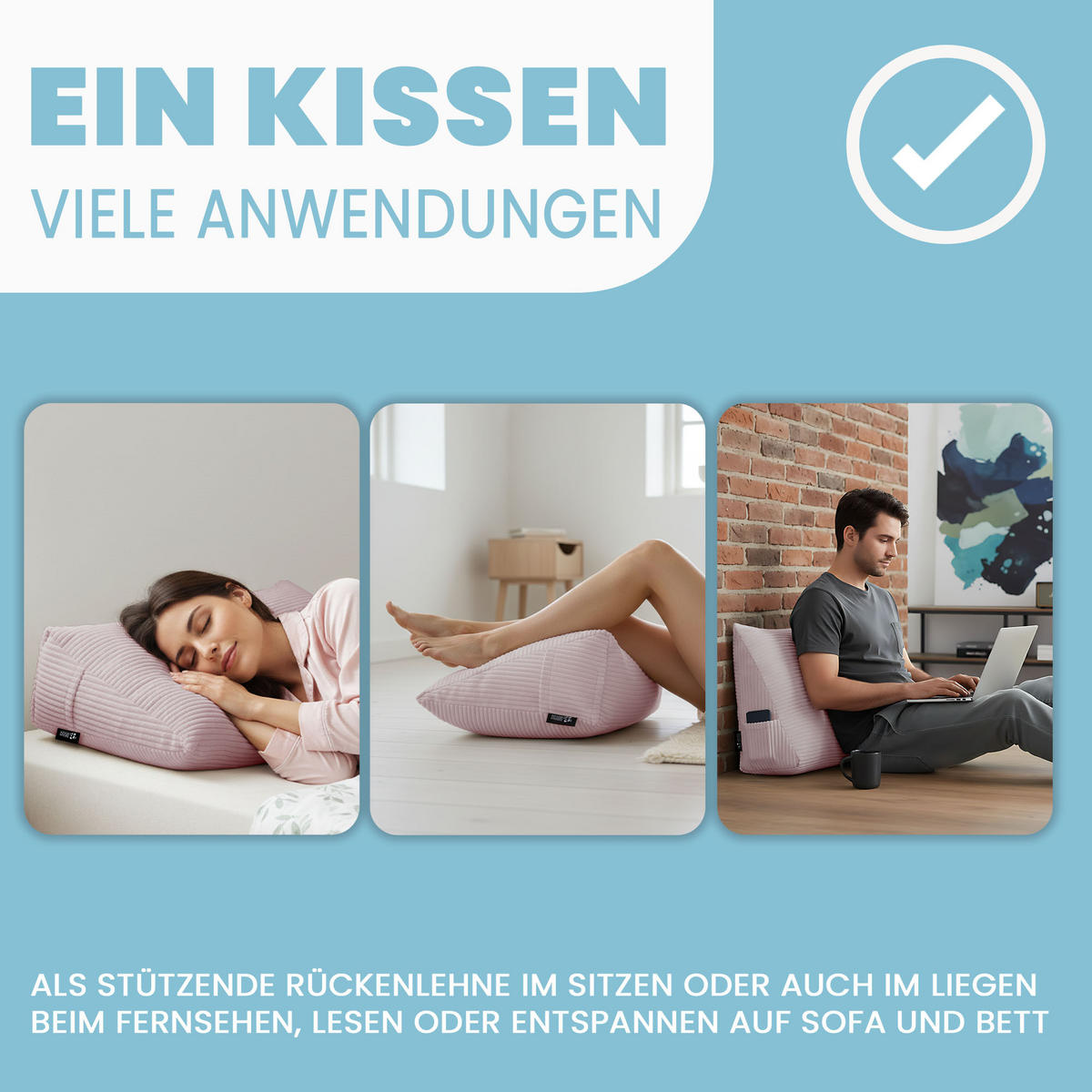 KEILKISSEN Silver Pink, 70/40/20 cm, Cord - Pink, Textil (70/20cm) - Dreamroots