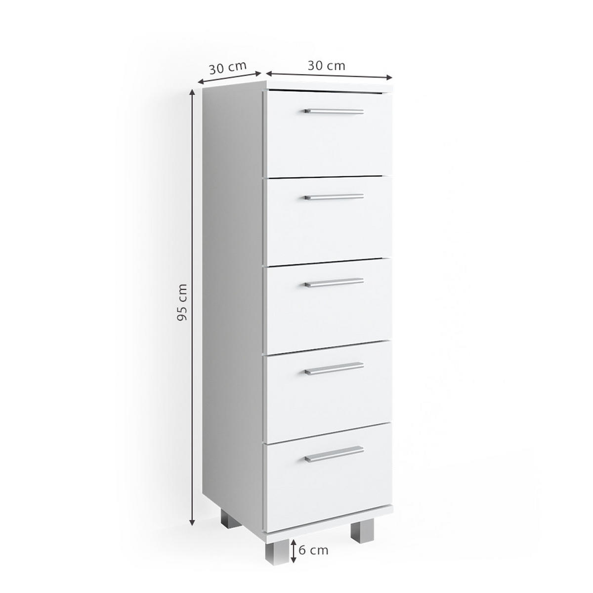 BADSCHRANK Ilias Weiß 30 x 95 cm - Weiß, Holzwerkstoff (30/95/30cm) - Vicco