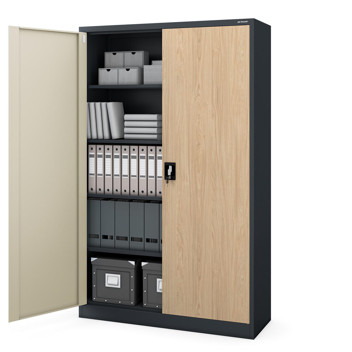 METALL-AKTENSCHRANK JAN II 185x115x40 cm - Anthrazit/Sonoma Eiche, Metall (115/185/40cm) - Jan Nowak