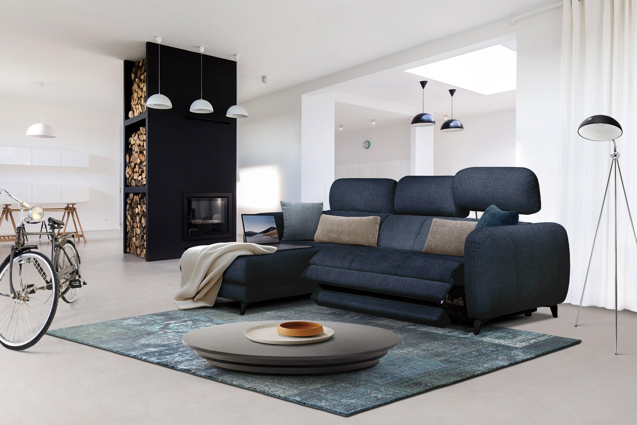 Thumbnail - Courtois Laville Ecksofa, Dunkelblau, Textil, 3-Sitzer, 256x163 cm, Wohnzimmer, Sofas & Couches, Wohnlandschaften, Eckso...