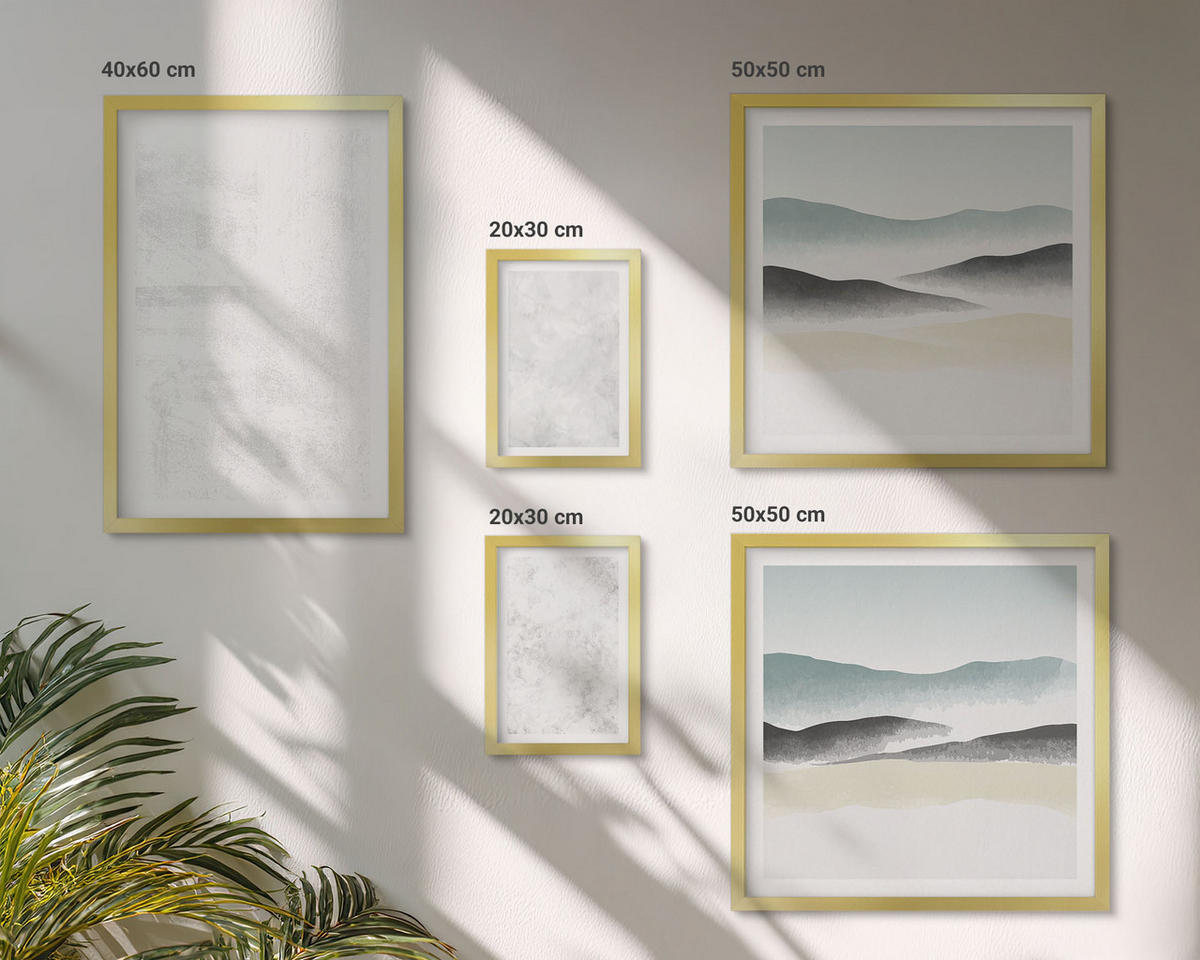 BILDER SET 5er Set - 50x50 cm & 20x30 cm & 40x60 cm Goldrahmen - Weiße Flecken auf Leinwandhintergrund - Goldfarben, Kunststoff (40/60cm) - TULUP