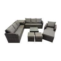 GARTENMÖBEL SET mit 3-SITZER SOFA Polyrattan Dunkelgrau 10-Sitzer - Dunkelgrau/Grau, Glas/Kunststoff - Fimous