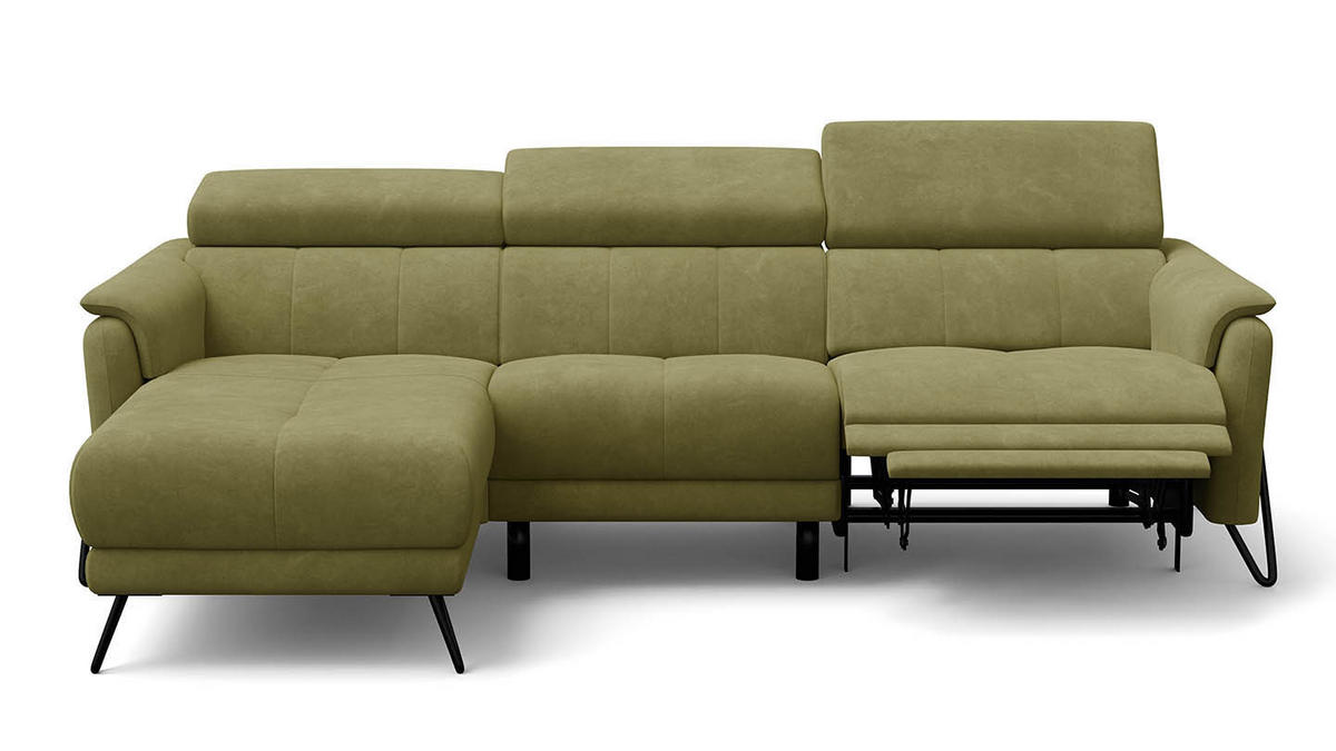 ECKSOFA RODEN 4-Sitzer mit Relax, olive, Veloursstoff - Grün, Holz/Textil (268/92cm) - Wozimo
