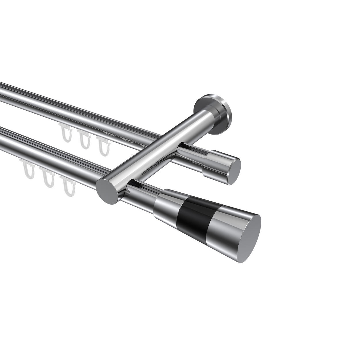 INNENLAUF-GARDINENSTANGEN-SET Platon Tanara 140 cm, 2-läufig, 20 mm Ø Chrom - Chromfarben/Schwarz, Metall (140cm) - INTERDECO