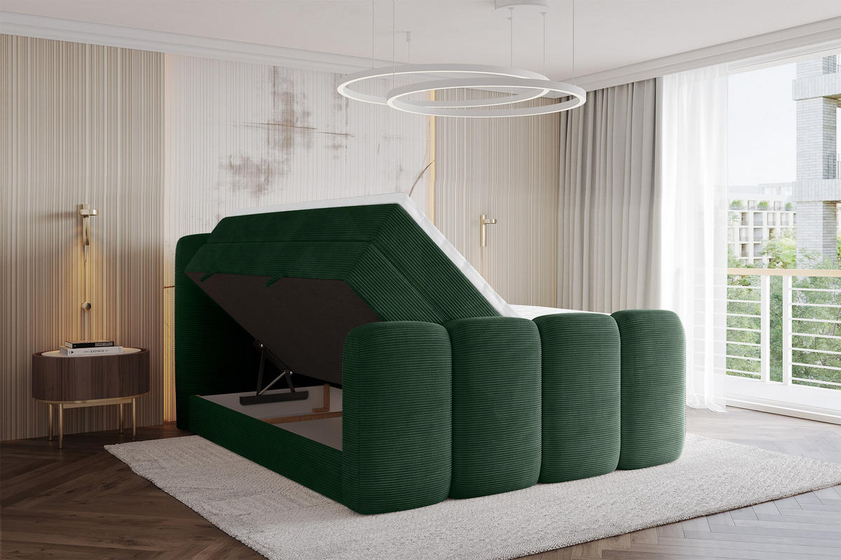 BOXSPRINGBETT mit Matratze H3/H4 - NINA-Z KING - 160x200 cm Grün - Waldgrün, Holzwerkstoff (160/200cm) - ALTDECOR